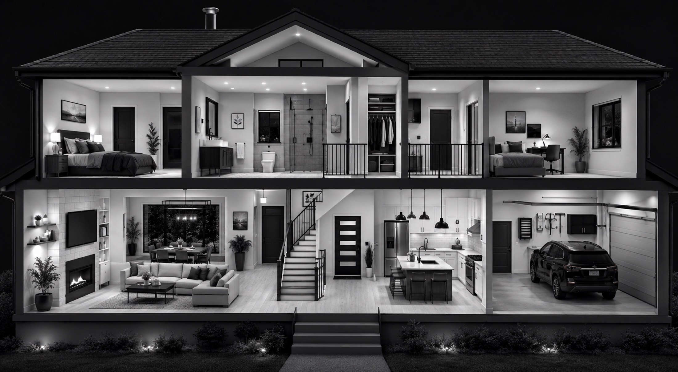 A cutaway of a home — every room and system, seen at once